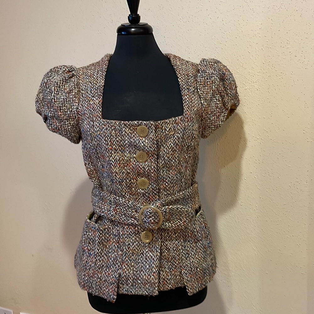 Anthropologie Elevenses Wool Tweed Belted Jacket - L